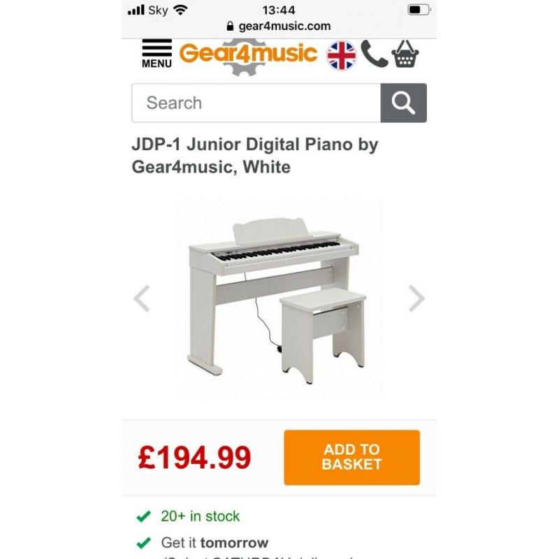 Gear to music piano in white with stool