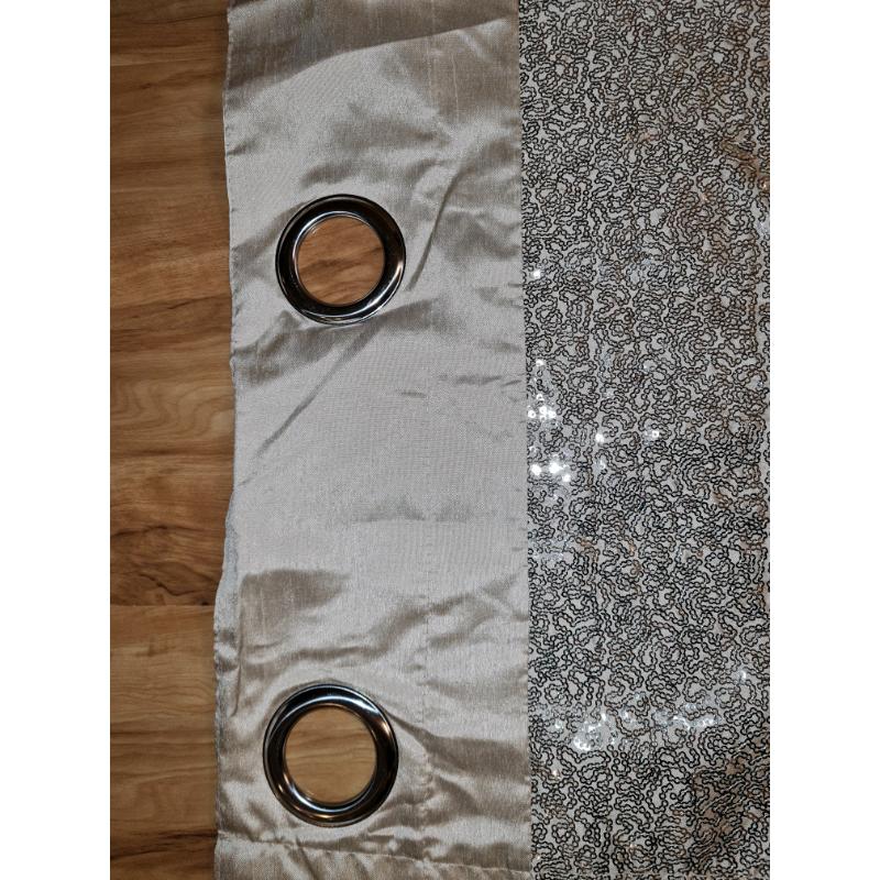 2 x sets Faux champagne silk and silver sequin lined curtains