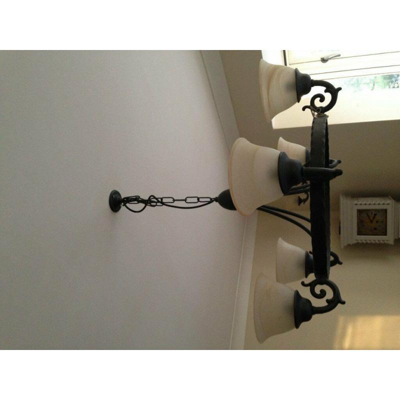 Black Metal 6 Arm Ceiling Light with Glass pearl white Shades